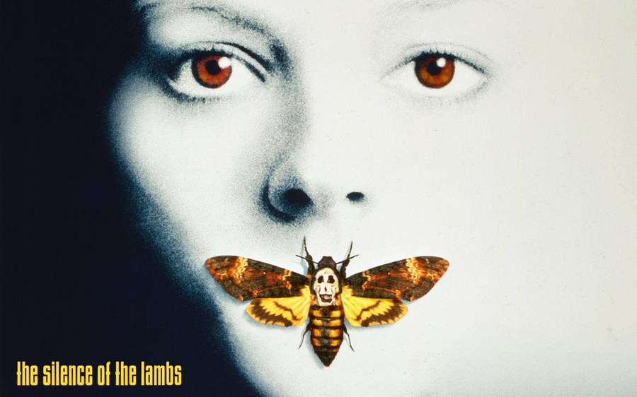 Woman's face with a skull moth on her lips from The Silence of the Lambs. — Silence Background