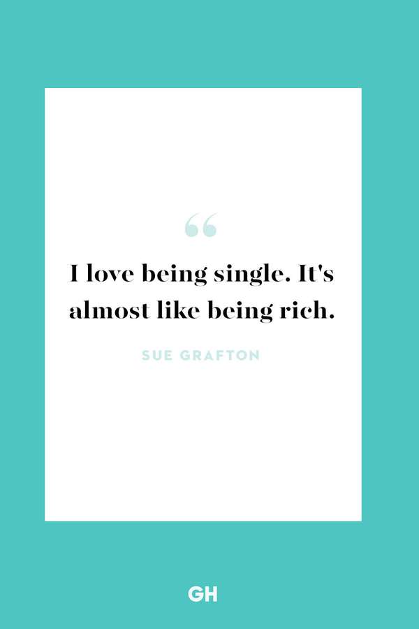A teal background with a white rectangle containing a quote by Sue Grafton about loving being single. — Single Life Background