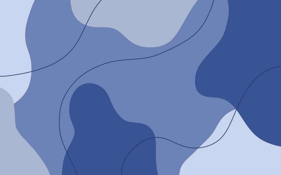Abstraktit siniset ja valkoiset virtaavat muodot ohuilla mustilla viivoilla minimalistisella taustalla. — Sininen iPad Taustakuvat