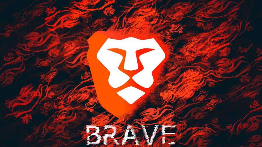 Logotipo do navegador Brave com emblema de leão em fundo vermelho ardente — Site Papéis de Parede