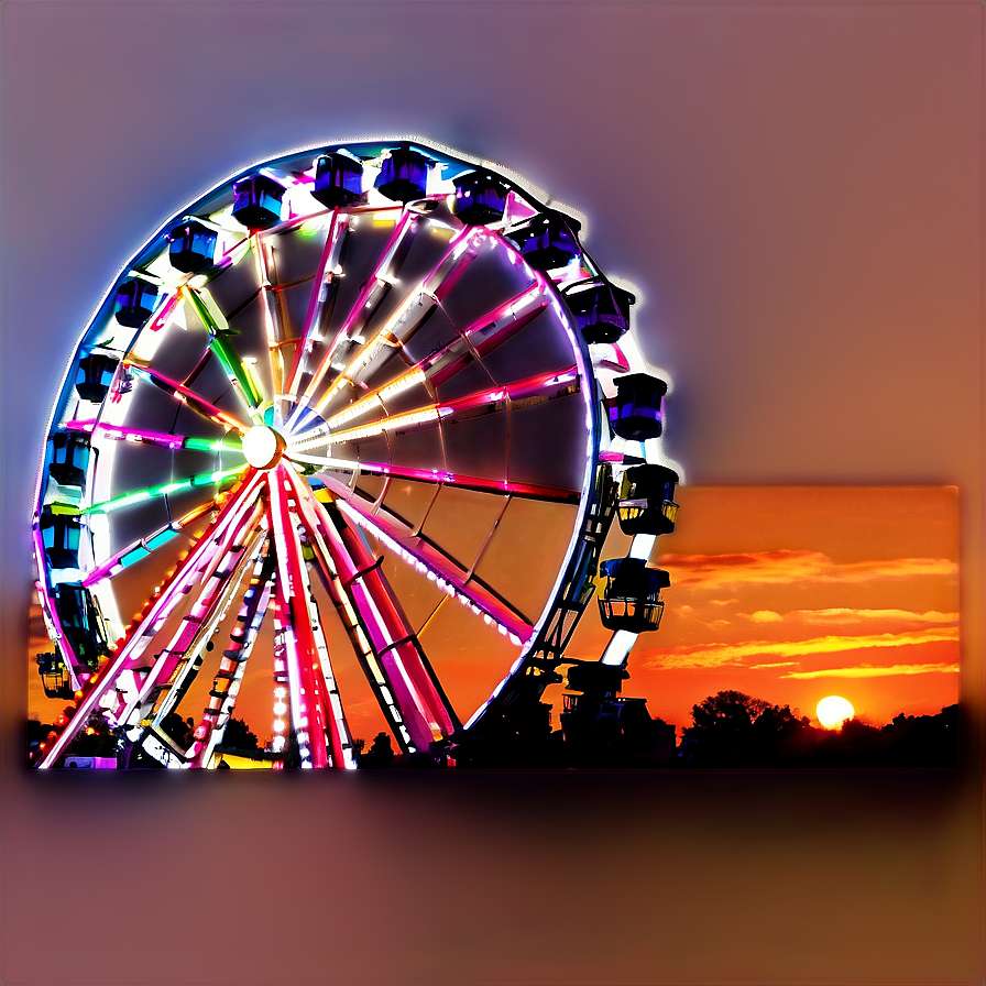 Ferris wheel glowing with colorful lights at sunset. — Six Flags Background