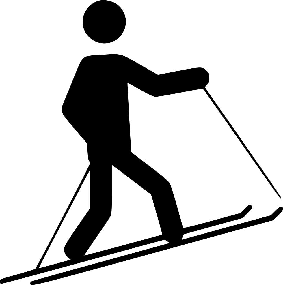 Black stick figure skier with poles on skis against white background. — Ski PNG