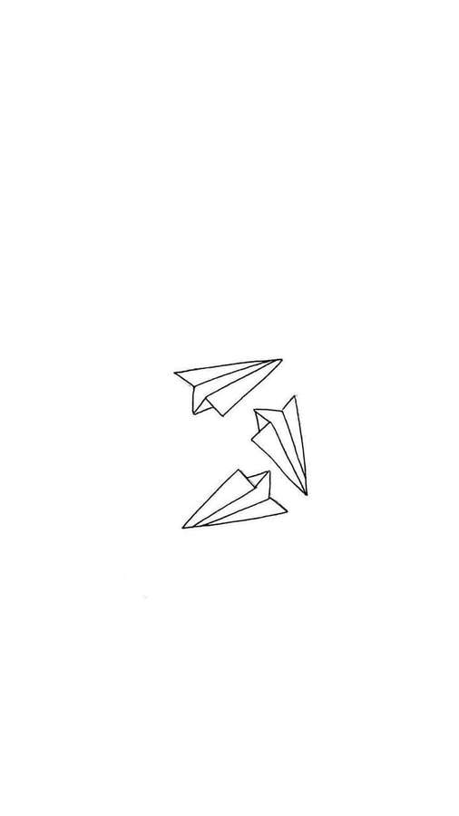 Drei Papierflieger, gezeichnet in schwarzen Linien auf weißem Hintergrund. — Skizzen Wallpaper