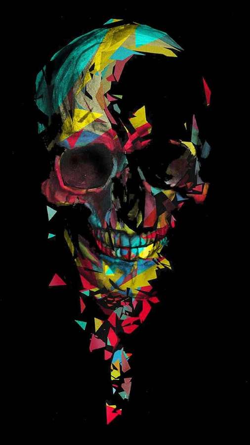 Colorful geometric skull art against black background — Skull Phone Wallpaper