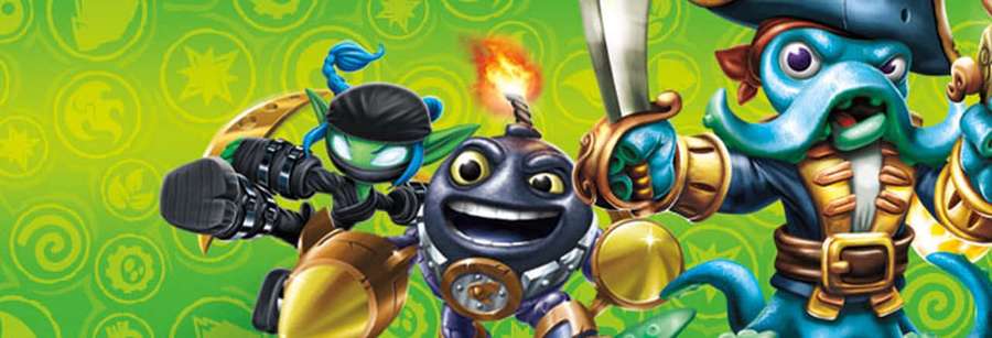 Drei animierte Skylanders-Charaktere in dynamischen Posen mit Waffen und Ausdrücken. — Skylanders Hintergrundbild