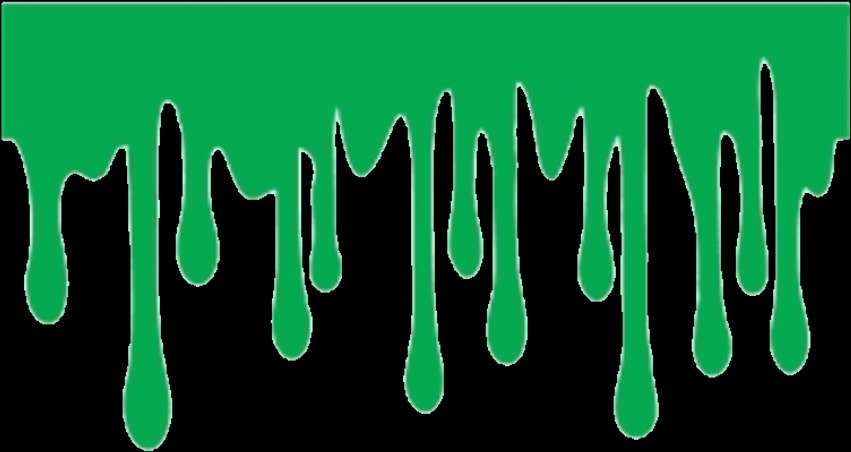 Green paint drips falling from top against black background — Slime PNG