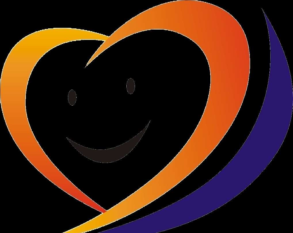 A stylized smiling heart with orange and purple swirls on black background. — Smiley PNG