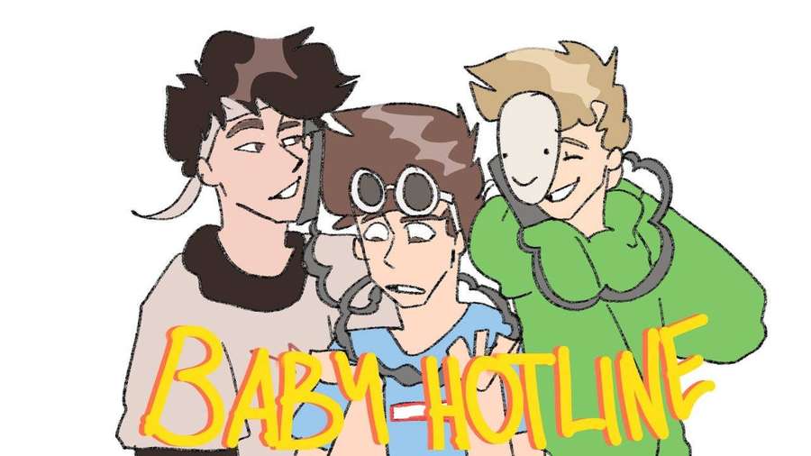 Three cartoon characters with headphones and 'BABY-HOTLINE' text. — Smp Wallpaper