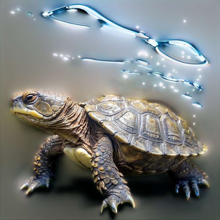 A turtle swimming with glowing blue water ripples above its head. — Snapping turtle Picture