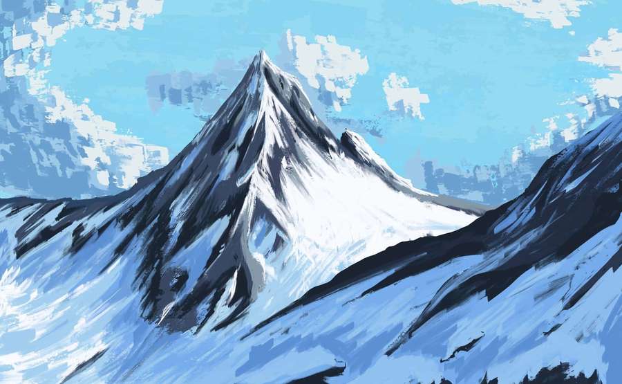 Snowy mountain peak under a blue sky with white clouds — Snowy Mountain Background