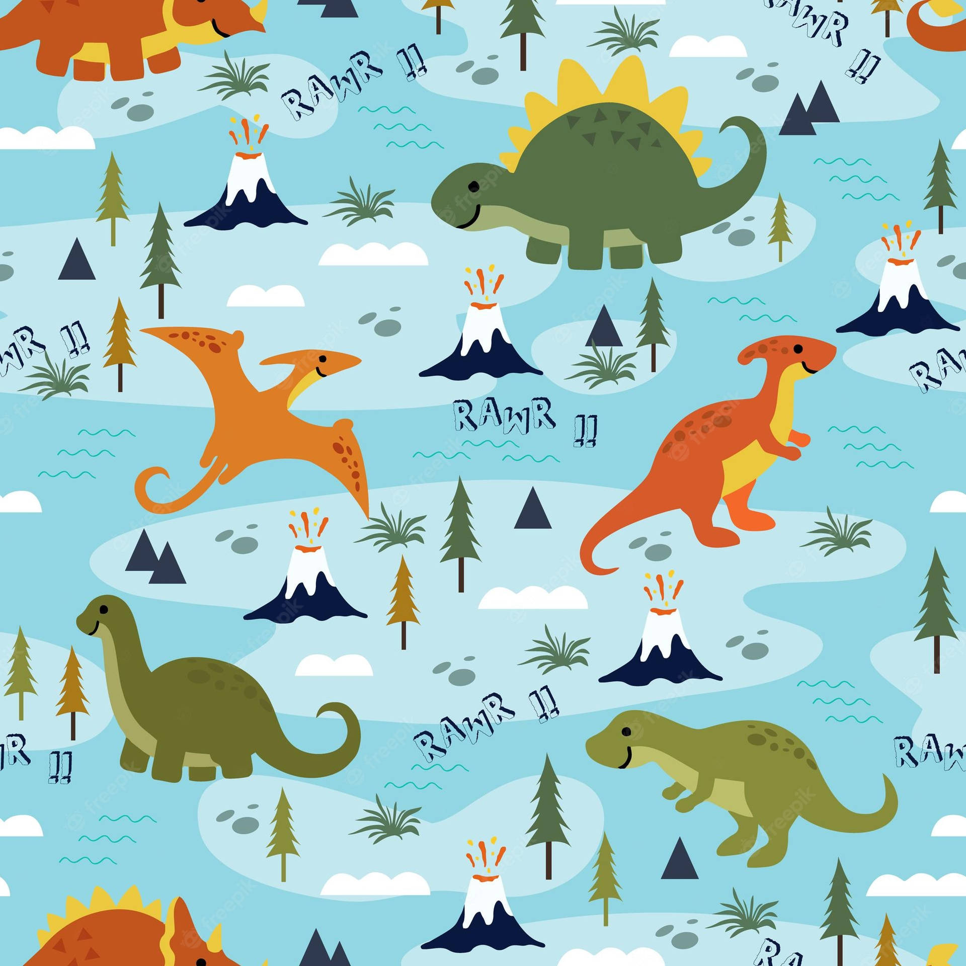 Sød Dinosaur Mønster Wallpaper