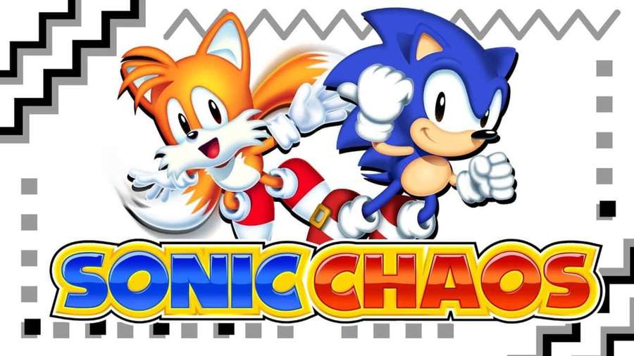 Sonic and Tails running in a video game logo with bold lettering. — Sonic Chaos Wallpaper