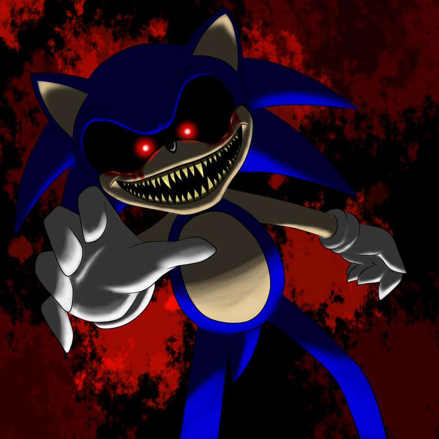 Böser blauer Igel mit glühenden roten Augen und scharfen Zähnen, der nach vorne stürmt. — Sonic Exe Bilder