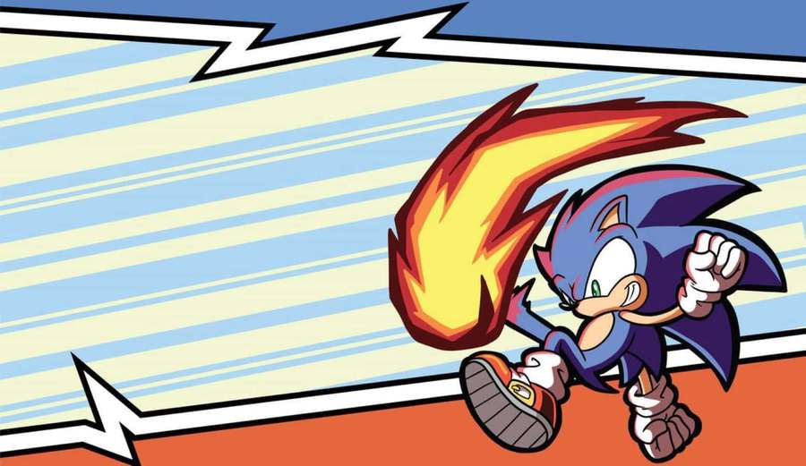 Sonic the Hedgehog juoksee nopeasti tulisen hännän ja liikelinjojen kanssa. — Sonic Taistelu Taustakuvat