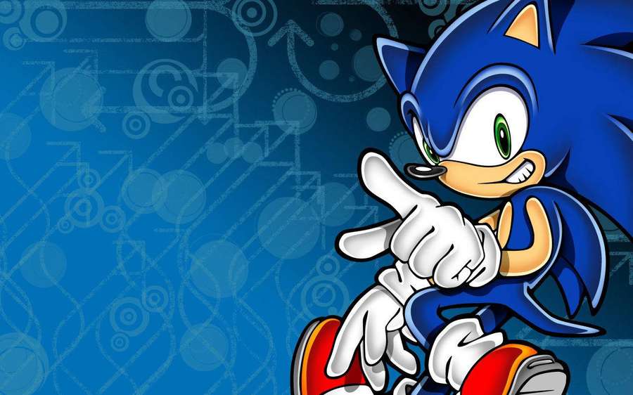 Sonic the Hedgehog apontando para frente com um sorriso confiante. — Sorria Papéis de Parede