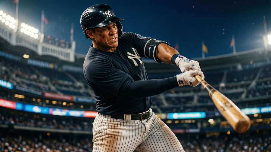 Dynamic wallpaper of Juan Soto swinging a bat under stadium lights. — Soto Picture