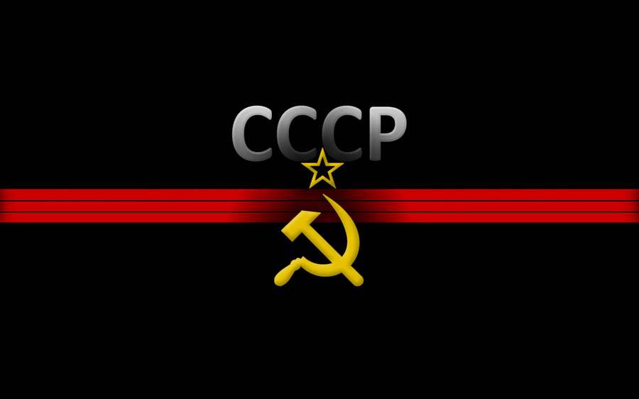 Soviet Union flag emblem with hammer sickle and star on black background with red stripes. — Soviet Background