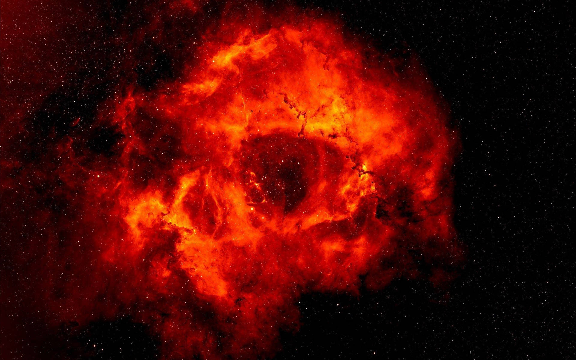 Livfull röd nebulosa som lyser i djupa rymden omgiven av stjärnor. — Space Bakgrunder