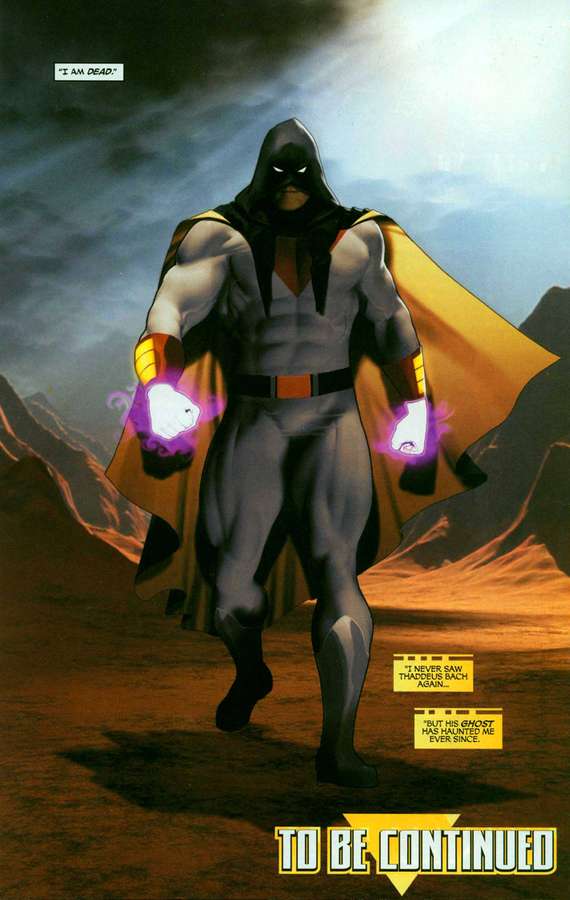 Ein maskierter Superheld mit glühenden Fäusten steht in einer Wüste unter einem stürmischen Himmel. — Space Ghost Bilder