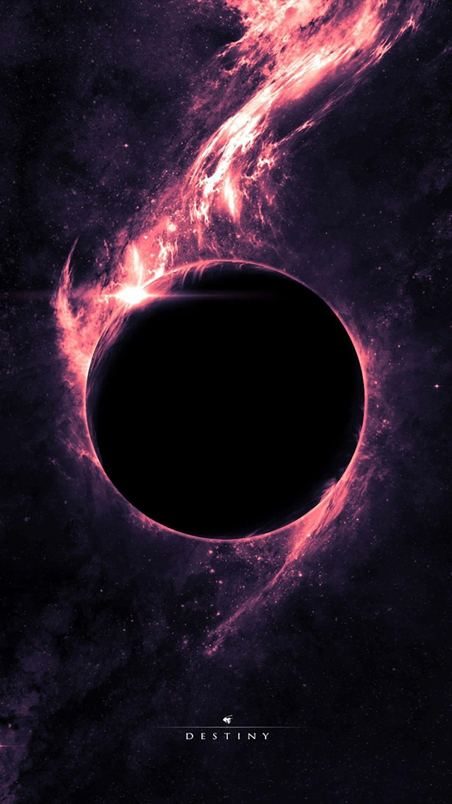 Black hole with glowing pink and purple cosmic dust in deep space. — Space Phone Background