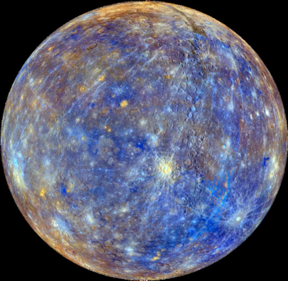 A cratered planet with blue and gold hues in space. — Space PNG