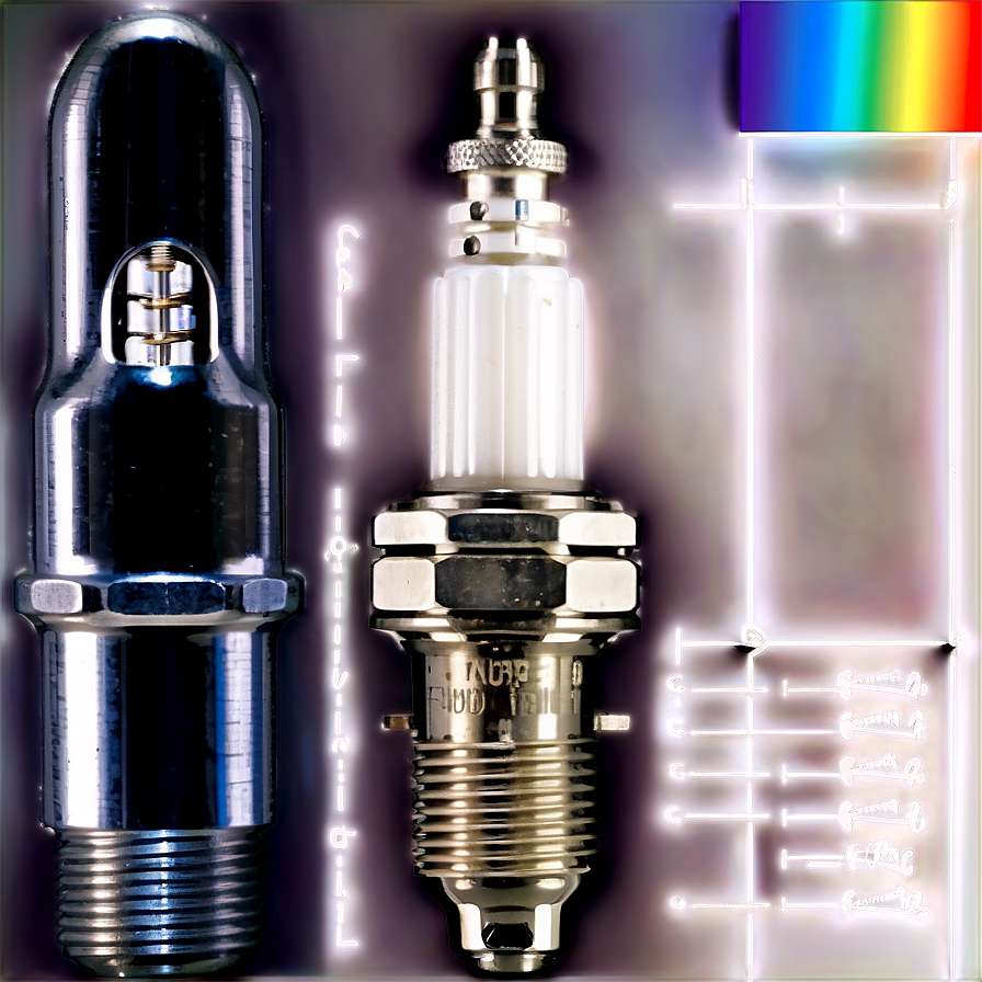 Technical diagram of two spark plugs with labeled parts and color spectrum. — Spark Plug PNG