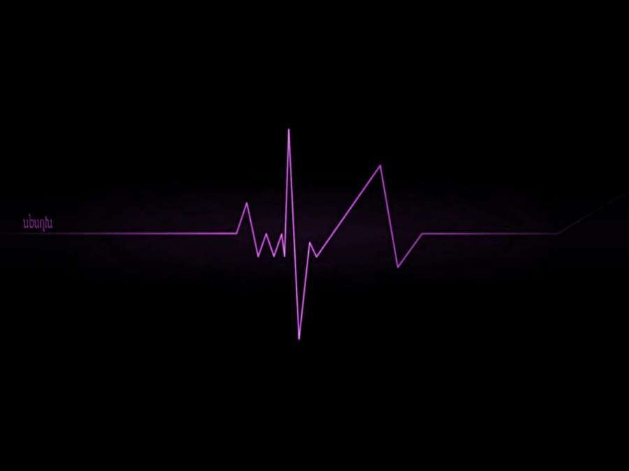 A purple heartbeat line pulses on a dark background with faint text. — Specific Wallpaper