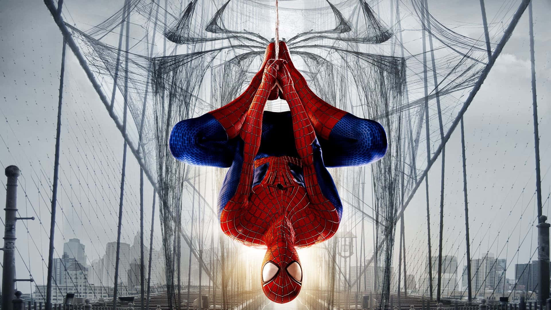 Spider-man Balanceándose Con Su Telaraña Fondo de pantalla