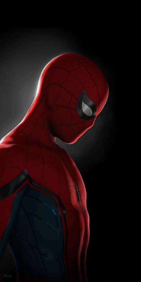 Spider-Man con traje rojo y azul mostrado de perfil sobre fondo oscuro. — Spiderman Pfp Fondos de pantalla