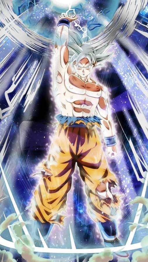 Anime character in Super Saiyan form unleashing cosmic energy with raised fist. — Spirit Wallpaper
