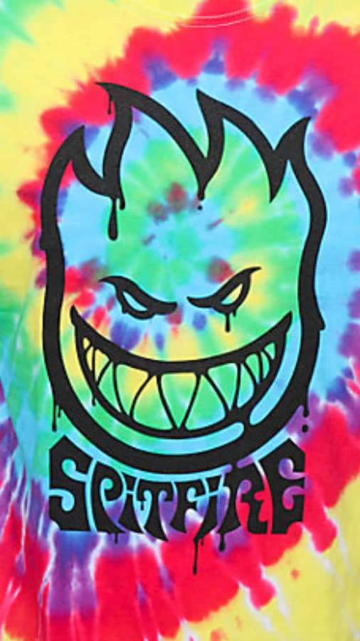 Tie dye shirt with black Spitfire skull logo dripping paint — Spitfire Skate Wallpaper