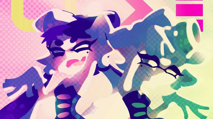 Zwei animierte Charaktere in bunten Tintenanzügen posieren mit ausdrucksstarken Gesichtern. — Splatoon Bilder