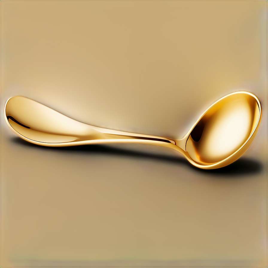 A golden spoon lying diagonally on a beige surface with soft lighting. — Spoon PNG