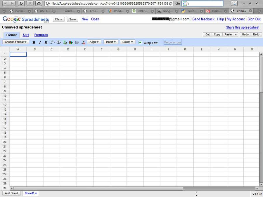 Blank Google Sheets spreadsheet open in web browser. — Spreadsheet Wallpaper