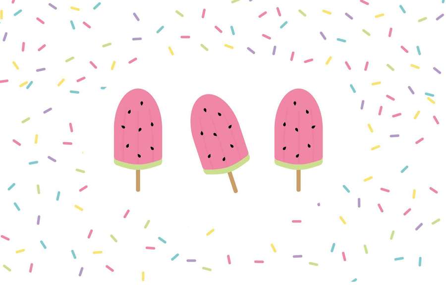 Three watermelon popsicles with sprinkles floating on a white background. — Sprinkles Wallpaper
