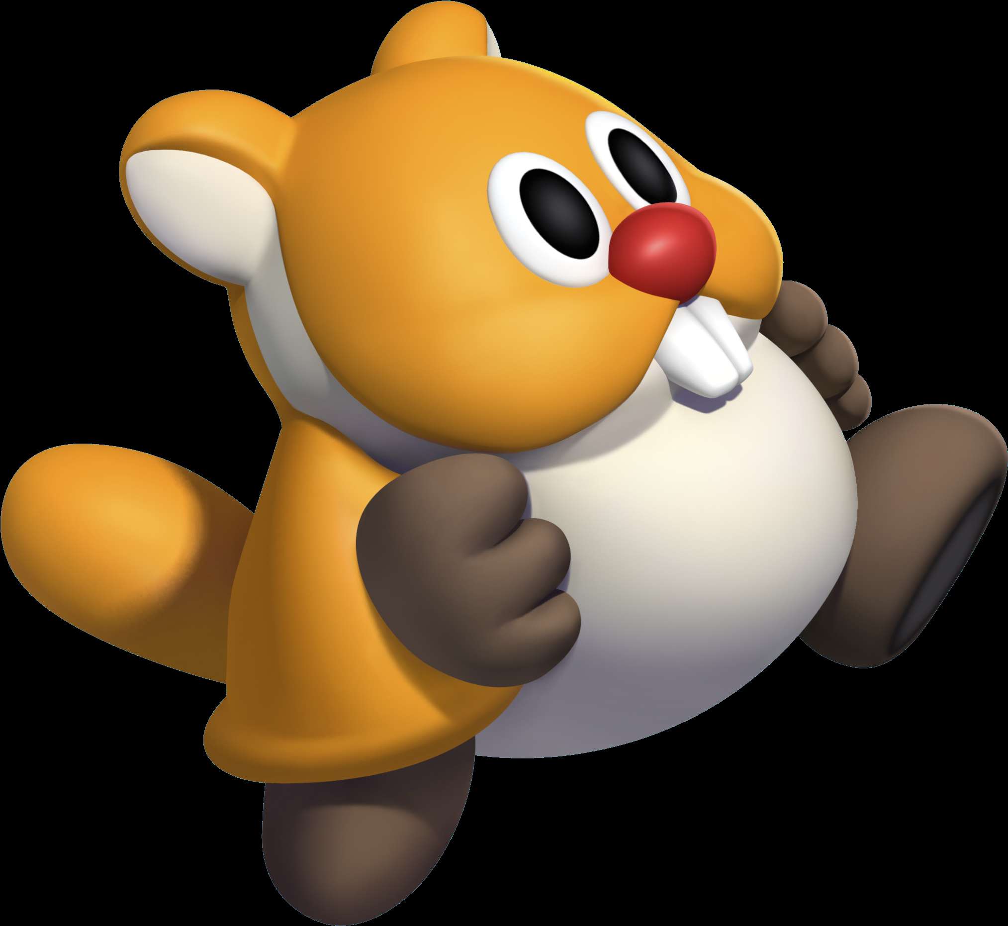 A yellow cartoon beaver with a red nose floating in space. — Squirrel PNG