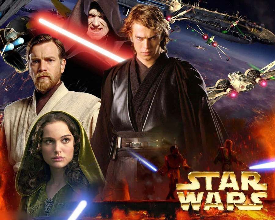 Star Wars characters with lightsabers and starships in a space battle. — Star Wars Picture
