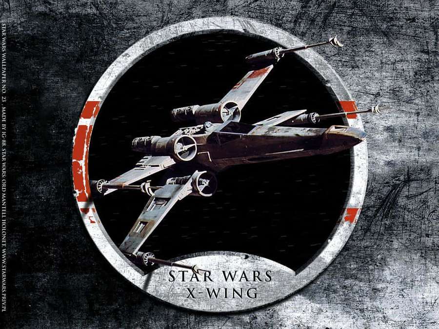 X-wing starfighter in space framed by a circular metal border with grunge texture. — Star Wars X Wing Wallpaper