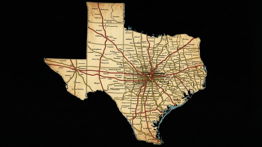 Sepia map of Texas with city highlights. — State Wallpaper