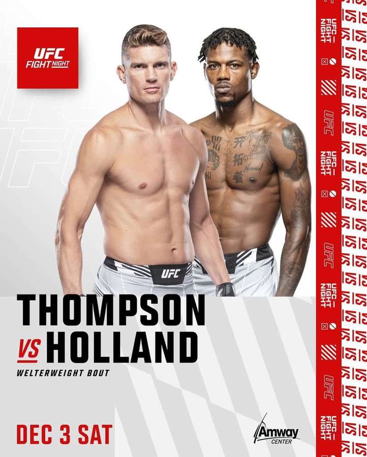 Petarung UFC Thompson dan Holland berhadapan dalam poster promosi untuk pertarungan kelas welter mereka. — Stephen Thompson Wallpaper