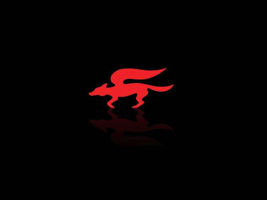 Rote Fuchssilhouette mit fließendem Schwanz auf schwarzem Hintergrund mit Spiegelung — Sternfuchs Wallpaper
