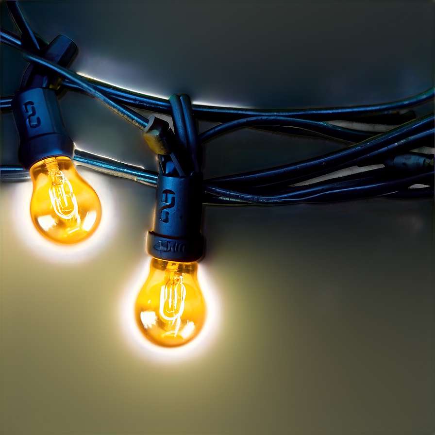 Two glowing amber string lights with black wires against a dark background. — String Lights PNG
