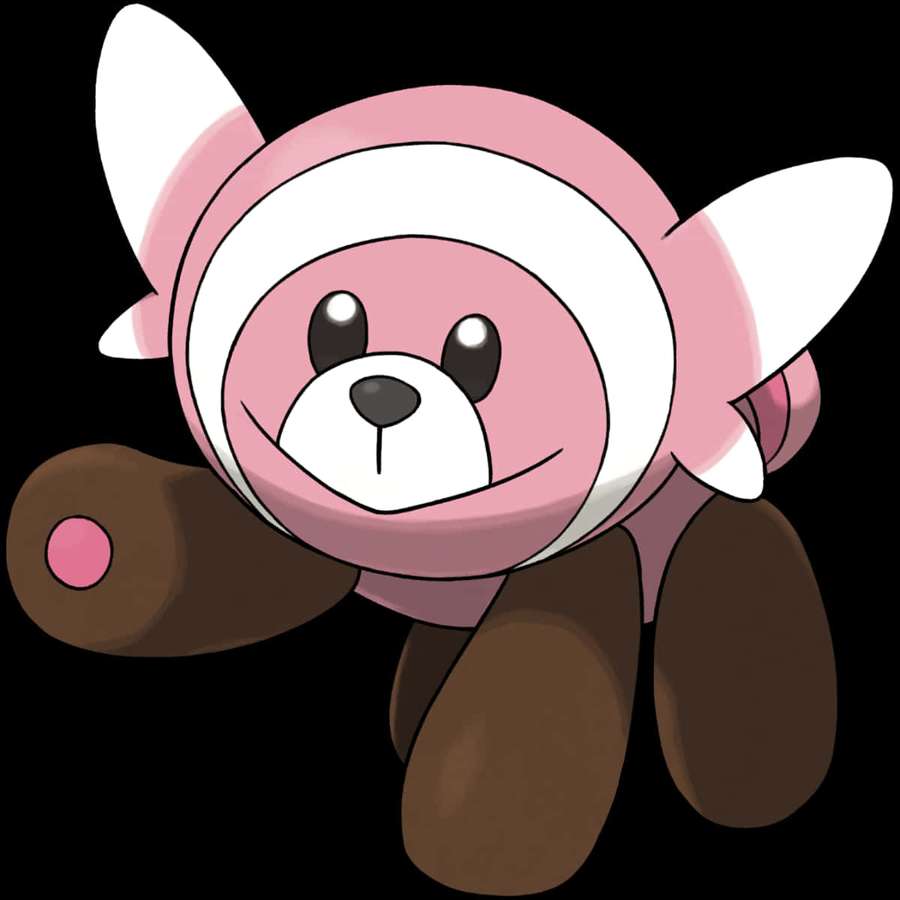 Pokémon boneka beruang teddy berwarna merah muda dan putih dengan anggota badan coklat dan wajah tersenyum. — Stufful Wallpaper