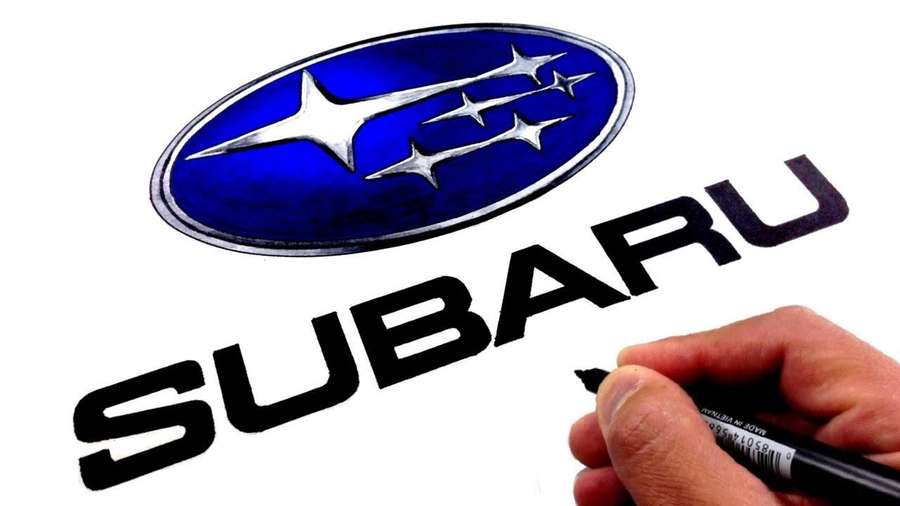 Hand drawing Subaru logo and text with black marker on white paper. — Subaru Logo Background
