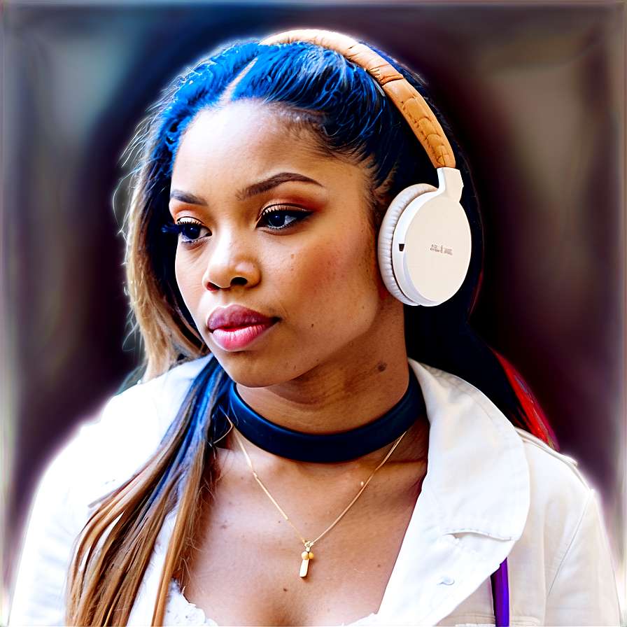 Young woman with blue hair wearing white headphones and jacket. — Summer Walker Background