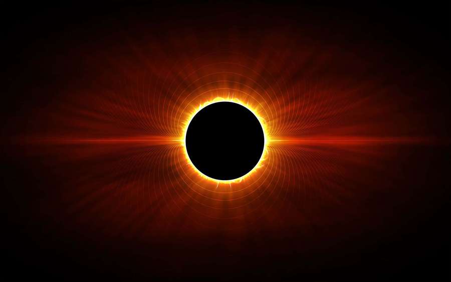 Total solar eclipse with glowing corona and dark sky — Sun And Moon Background