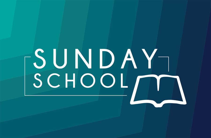 Sunday School logo with open book icon on teal gradient background. — Sunday School Wallpaper