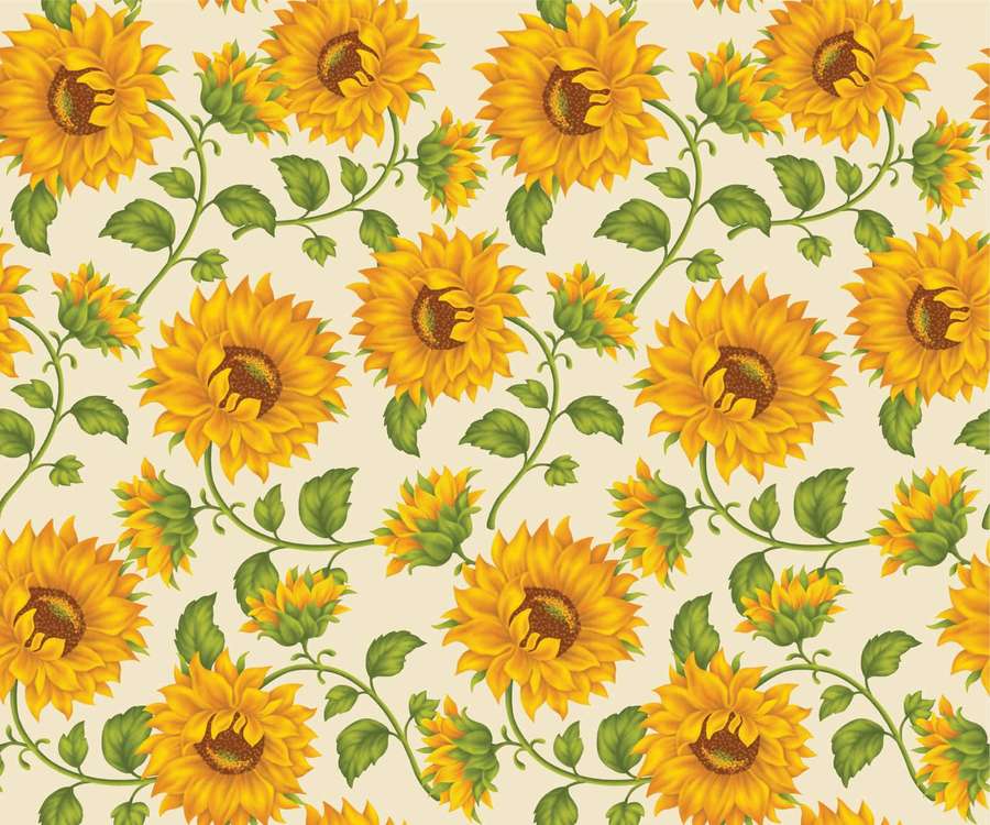 Sunflower pattern with green stems and leaves on cream background — Sunflower Background
