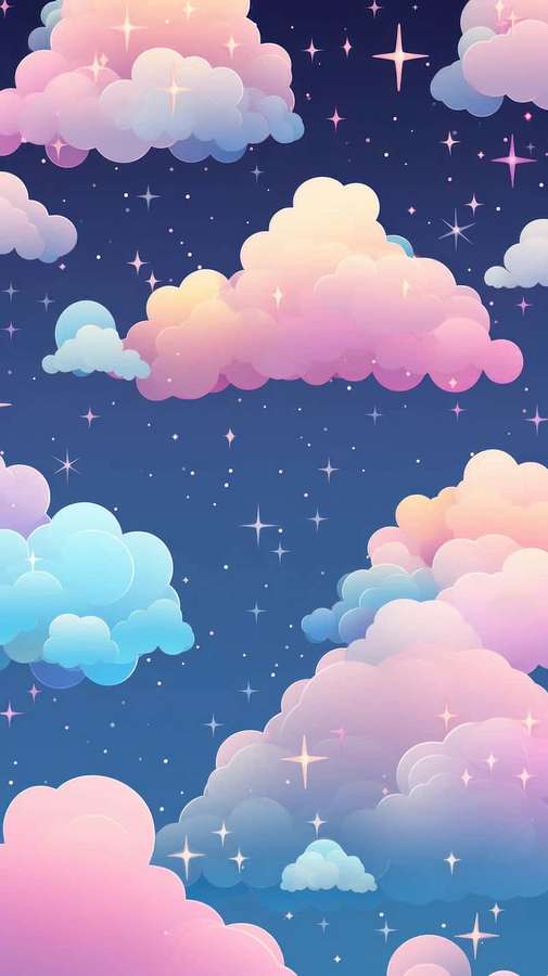 Pastel clouds with stars in a dreamy night sky — Super Cute Wallpaper