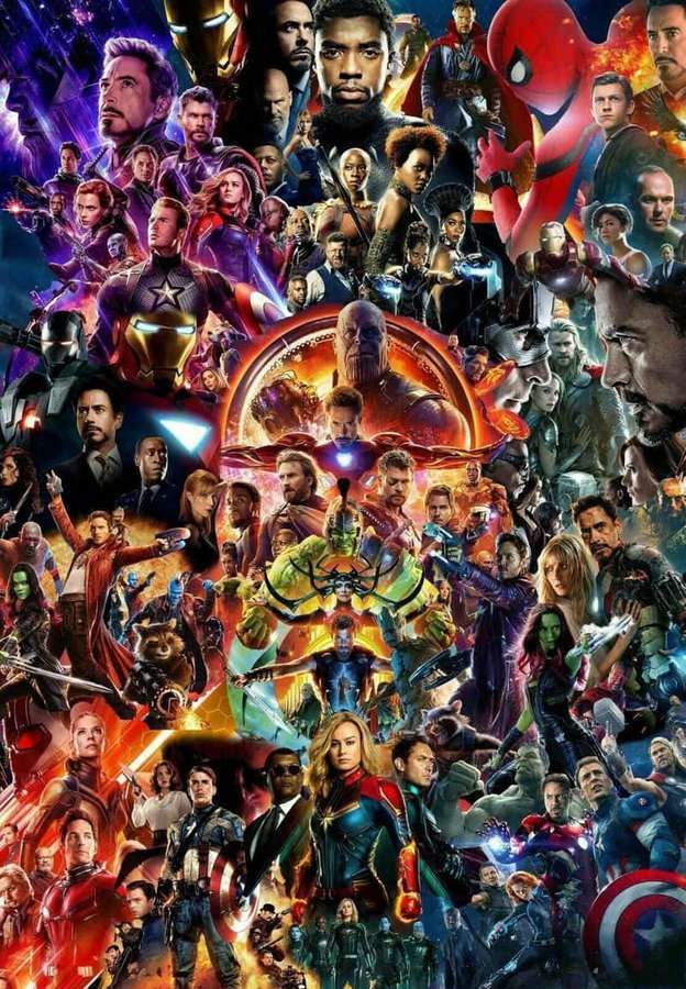 Marvel-Superhelden- und Schurken-Collage mit kosmischer Energie und dynamischen Posen. — Superhelden collage Wallpaper